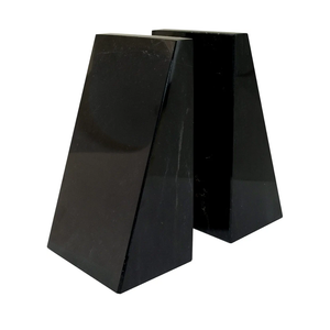 Ottimo Premium Polished Stone Marble 6" Book Ends for Bookshelf Decor, Home, Office or Kitchen Shelves. Heavy, Triangular, and Decorative Book Stopper with Anti-Slip Pads, Great Gift Idea (Black)