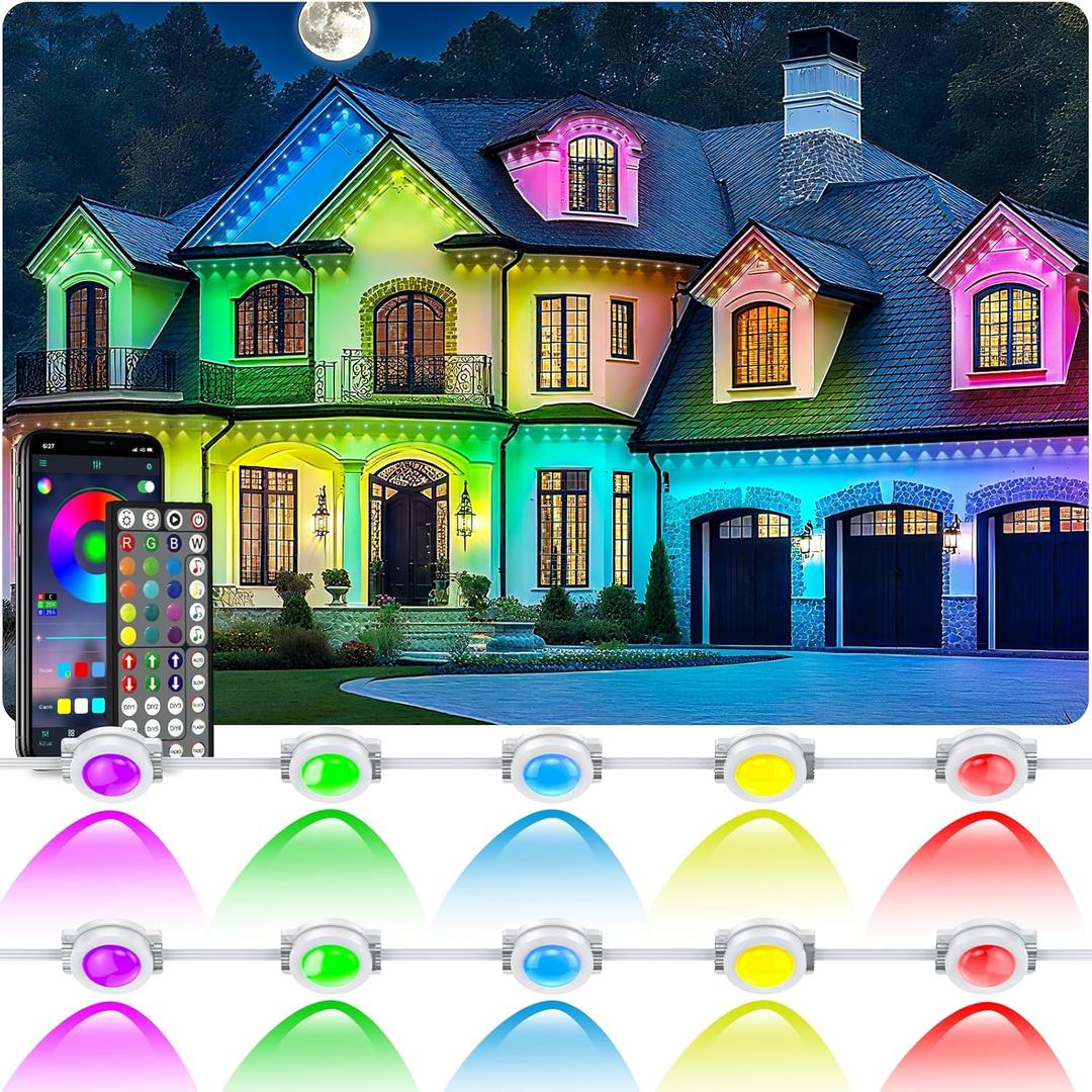 400Ft Permanent Outdoor Lights for House Waterproof, IP67 LED Eave Lights with App/Remote Control, Outdoor Permanent led Lighting for House Roof Decor,Christmas,Party,All Holiday and Daily