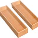 guiogc Silverware Drawer Organizer, Utensil Organizer, Bamboo Storage Box Wood Tray for Drawer Set of 2