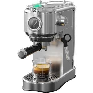 Jassy CAFE Espresso Machine 20 Bar, Compact Espresso Maker, Stainless Steel Expresso Coffee Machines with Steam Milk Frother & 34oz Removable Water Tank for Home, Cappuccino Machine, Great Gift