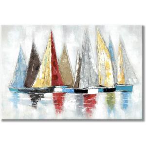 Abstract Sailboat Canvas Wall Art: Colorful Boat Painting Quiet Seascape Artwork Painting for Living Room (36'' x 24'' x 1 Panel)