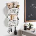 Mail Organizer with Key Holder,2-Slot Mail Holder with 4 Key Hooks for Wall Decorative, Wooden Hanging Organizer for File Letter in Shelf Home Farmhouse Decor for Entryway Office