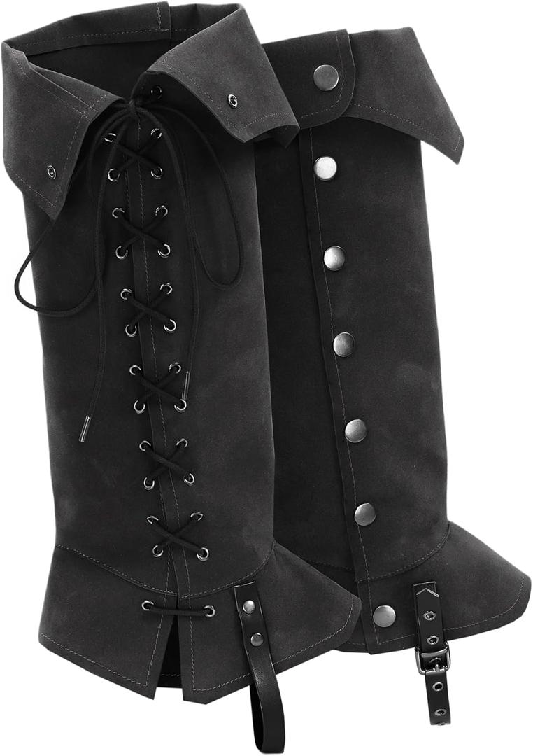 KUOIN Medieval Leg Covers Slim Fit Pirate Renaissance Steampunk Costume for Boots (Black)