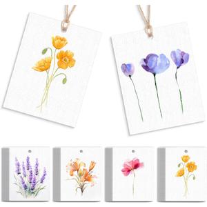 50 Set Floral Blank Gift Tags with String, 2 x 3 in Watercolor Floral Xmas Gift Paper Tags Hanging Label Set for 5 Flower Designs for Bridal Baby Shower Xmas Party Favor Decor Supplies