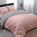 Basic Beyond Queen Comforter Set - Pink and Grey Comforter Set Queen, Reversible Bed Comforter Queen Set for All Seasons, Baby Pink/Grey, 1 Comforter (88"x92") and 2 Pillow Shams (20"x26"+2")