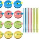 Mason Jar Lids,Regular mouth canning lids,Plastic Regular Mouth Mason Canning Lids with Straw Hole/Plastic Straws/Silicone Stoppers/Silicone Rings/Cleaning Brush,Decorative Mason Jars Caps (26 Pack)