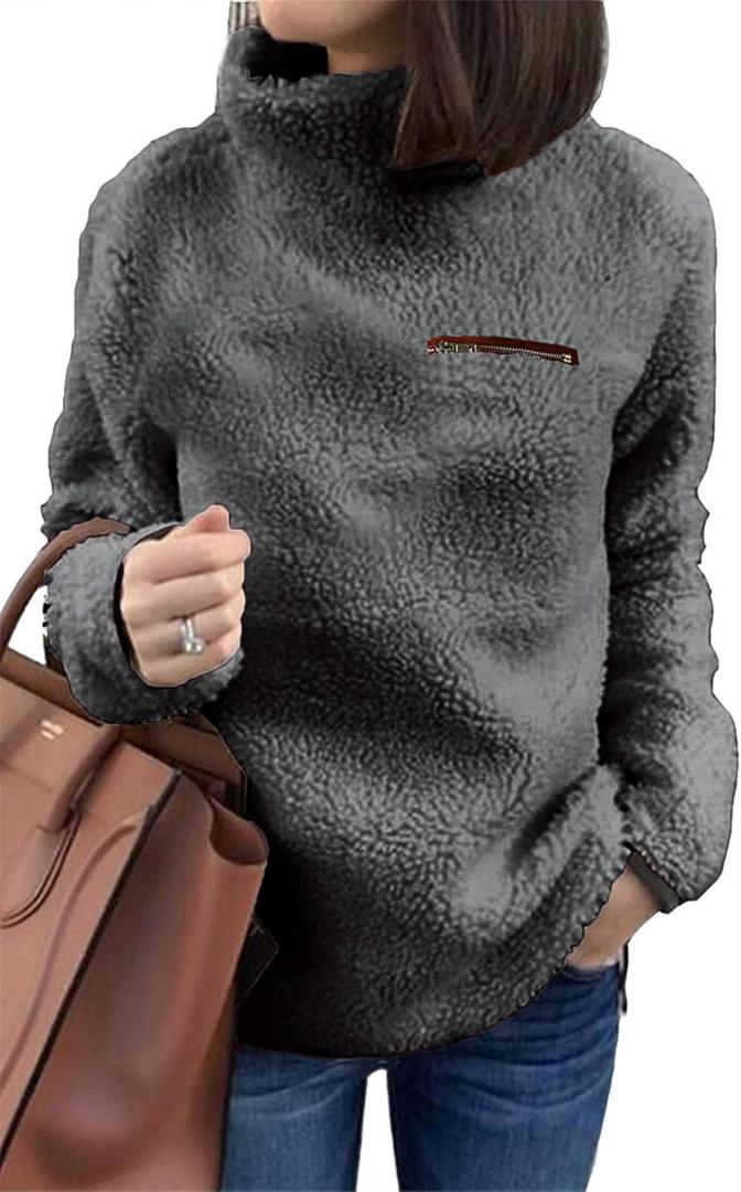 onlypuff Sherpa Pullover Hoodies for Women Fuzzy Sweatshirt Ladies Winter Warm Tops (Gray, XXL)