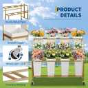 3-Tier Metal Flower Display Stand with 12 Square Plastic Buckets and Wheels,Flower Display Cart for Indoor and Outdoor Use, Gold