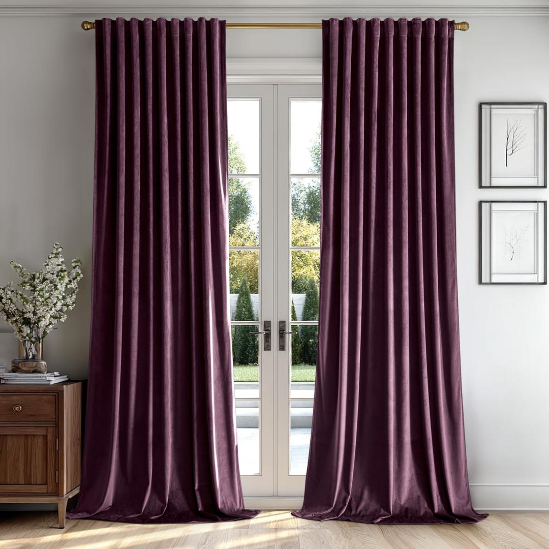 MIULEE Dark Purple Velvet Curtains 96 inches - Luxury Blackout Curtains for Bedroom Living Room Thermal Insulated Super Soft Window Drapes Rod Pocket & Back Tab, W52 x L96 inches, 2 Panels