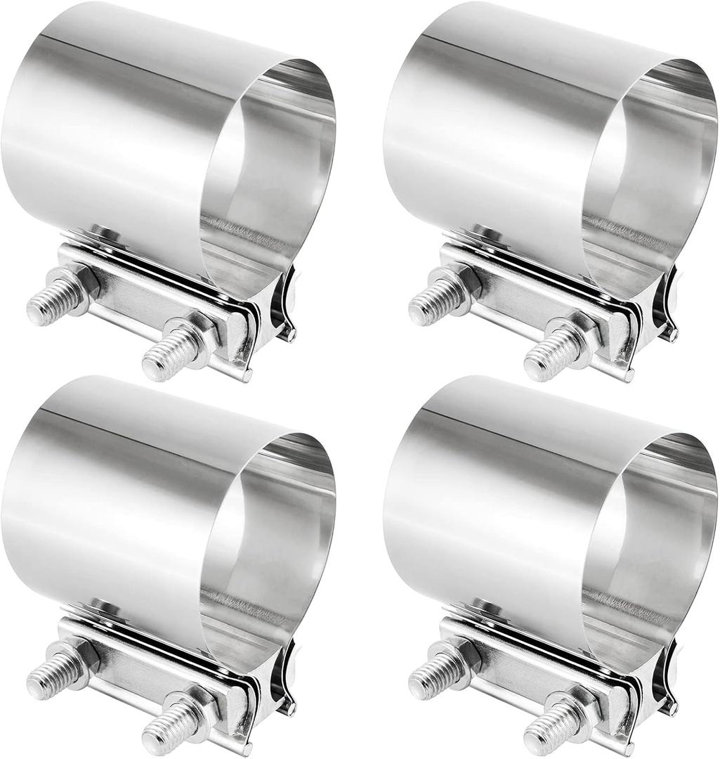 4 Pack 2.5 Inches Butt Joint Exhaust Clamp Sleeve, Stainless Steel Butt Joint Exhaust Seal Band Clamp Exhaust Coupler for 2.5-Inch OD Exhaust Pipes, Mufflers Connection