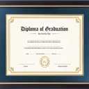 FramePro 11x14 Diploma Frame with Navy over Gold Mat, 14x17 Certificate Frame, Real Wood with Gold Trim, Black Frame with Arcylic