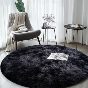 Round Shag Area Rugs for Living Room,Tie Dye Black Grey Soft Fuzzy Carpet,5'X5'Round Plush Rugs,Upgrade Anti-Skid Modern Furry Rugs Fluffy Carpets for Kids Room Tie Dye Black Grey 5Ft