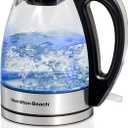 Hamilton Beach Glass Electric Tea Kettle, Water Boiler & Heater, 1 Liter, 1500 Watts for Fast Boiling, BPA Free, Cordless Serving, Auto-Shutoff & Boil-Dry Protection, Soft Blue LED (40930)