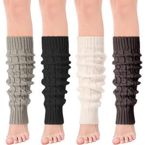 Jspupifip Women Ballet Leg Warmers, 80s Cable Knit Long Legwarmer Extra Soft Leg Warmer for Yoga Ballet Dance (Black, Dark Gray, Light Gray, White)
