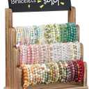 Emfogo Bracelet Holder with Advertising Board, 3 Tier Bracelet Organizer Stand Storage for Bracelets Bangles Watch Scrunchies, Rustic Wood Jewelry Display for Vendors, Craft Shows (Rustic Brown)