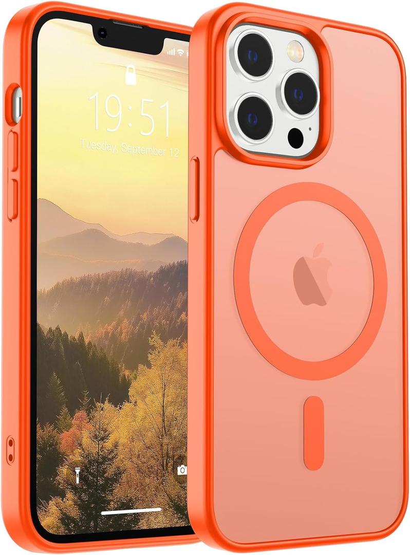 SUPFINE Magnetic for iPhone 13 Pro Case (Compatible with MagSafe)(Military Grade Drop Protection) Slim Translucent Matte Shockproof with Anti-Fingerprint Phone Case,Orange