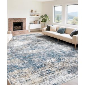 9x12 Area Rug for Living Room, Washable Modern Abstract Large Area Rug Neutral Soft Non Slip Kids Rug Stain Resistant Indoor Carpet for Bedroom Nursery Dining Room Playroom Office(BlueWhite, 9'x12')