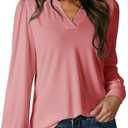 Dokotoo Womens Tops V-Neck Long Sleeve Shirts Tops Dressy Casual Blouses Fall Outfits Clothes 2024, M