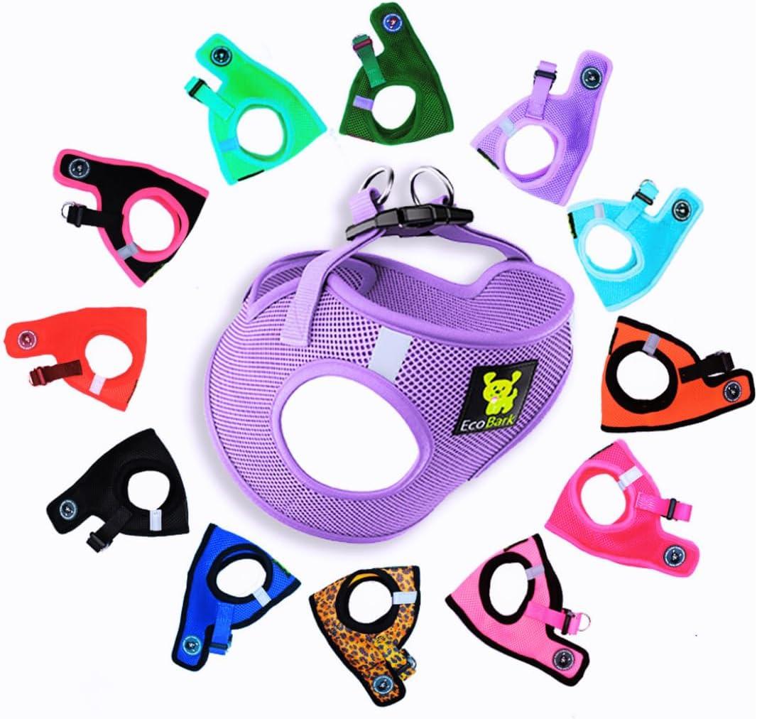 EcoBark Teacup Dog Harness, Step in Reflective & Adjustable Halter Vest | Luxury Dog Harnesses For Teacup Breed Dogs, Tiny Soft Mesh Toy Breed Harness, Escape Proof, Mini Body, Lavender, XXS