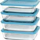 Anchor Hocking SnugFitTM Rectangular Food Storage Containers with Lids (4-Piece, 6-cup, Teal, oven-safe), Large