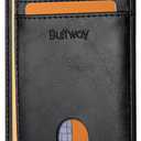 Buffway Slim Minimalist Front Pocket RFID Blocking Leather Wallets for Men and Women - Alaska Black