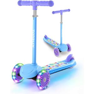TONBUX TONBUX Kids Scooter for Ages 3-8, Toddler Scooter with Light-Up Wheels, Adjustable 4-Level Height 3-Wheel Scooters for Kids, Lean-to-Steer Design