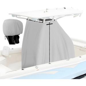 T-Top Center Console Boat Cover, Heavy Duty 1200D Waterproof T Top Console Cover with Motor Cover, UV Resistant Polyester T-Top Boat Cover, Gray(82" L x 54" W x 72" H)