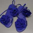 GORGLITTER Women's 3d Flower Lace Up Sandals Floral Braided Open Toe Strappy Tie Up Beach Slide Shoes 2025 Blue Size 40
