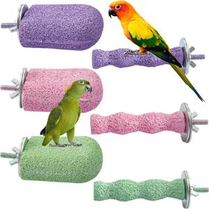 6 Pack Bird Beak Grinding Calcium Stone, Parrot Cage Perch Stand Platform Foot Claws Trimmer, Parrot Teething Stone Toy, Bird Cage Accessories for Parakeet, Rabbit, Bunny, Hamster, Chinchilla (Small) (Purple Pink Green)