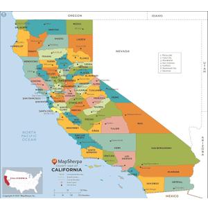 California Counties Map - Large - 48" x 43.25" Laminated