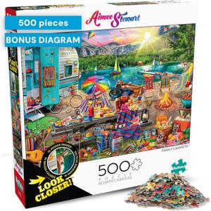 Buffalo Games - Aimee Stewart - Family Campsite - Look Closer - 500 Piece Jigsaw Puzzle for Adults with 10 Hidden Images - Challenging Puzzle for Game Nights - Finished Size 21.25 x 15.00