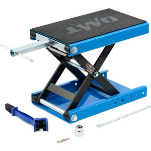 Orion Motor Tech Motorcycle Lift, 1100lb Motorcycle Scissor Lift Jack with Wide Deck T Handle 3/8" Socket, Motorbike Center Stand with Chain Brush, Crank Hoist Stand for ATV Dirt Bike Cruiser, Blue