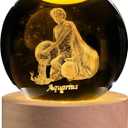 3D Laser Etched Aquarius Crystal Ball with LED Light Stand, Constellation Decor Glass Sphere Lamp, Zodiac Astrology Birthday Gifts for Women Kids