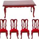 Vintage Dollhouse Furniture Miniature Table and Chairs Set 1/12 Scale Accessories Wood Mini Victorian Dining Chair Set Red Kitchen Decorations Model