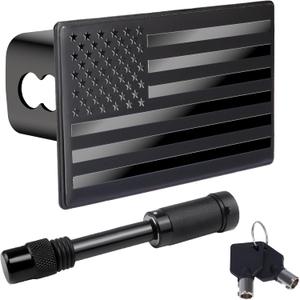 BFXM 2 Inch Trailer Hitch Cover, American Flag Stainless Steel Metal Hitch Cover with 5/8 Inches Pin Diameter Trailer Hitch Lock, Trailer Plug Receiver and Tow Cap for Truck Accessories