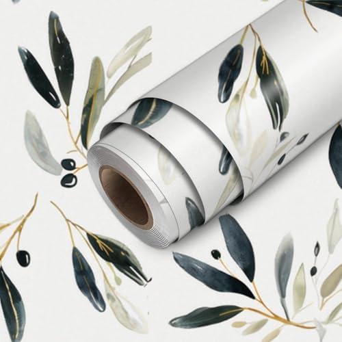 HOMETITUTE Olive Leaf Wallpaper Peel and Stick Botanical Contact Paper Wall Paper Stick 17.7" x 118.1" Self Adhesive Vinyl Wall Covering for Kitchen Pantry Dining Room Decor