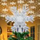 Christmas Tree Topper Star Lighted with LED Rotating Silver Snowflake Projector, Silver Snow Tree Topper Night Light Projector for Indoor Outdoor Christmas Tree Decorations (Silver Snowflake)