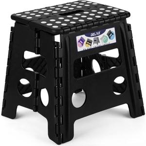 Delxo Folding Step Stool, 13 inch NonSlip Foldable Stools Up to 300 LBS, Step Stool with Handle, Lightweight for Kitchen, Bathroom, Bedroom, Garden, Black, 1PC