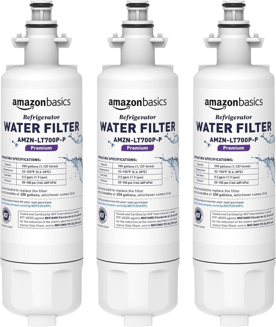 Amazon Basics Replacement LG LT700P Refrigerator Water Filter Cartridge - Pack of 3, Premium Filtration