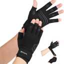 Duerer Arthritis Compression Gloves with Straps, Women Men for RSI, Carpal Tunnel, Rheumatoid, Tendonitis, Hand Pain, Hand Support. Fingerless Gloves for Computer Typing and Daily work (Black, S) (Small (1 Pair))