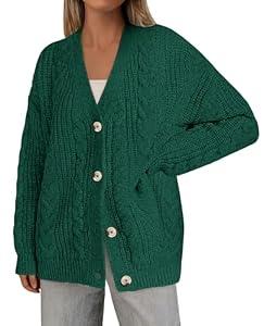 PRETTYGARDEN Womens Chunky Cardigan Sweaters 2025 Fall Oversized Cable Knit Long Sleeve Open Front Cardigans Winter Clothing (Dark Green,Small)
