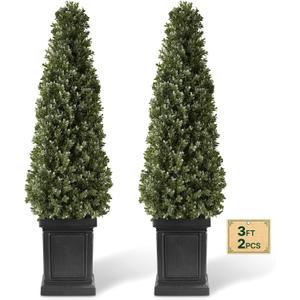 VEVOR Artificial Boxwood Topiary 3.3 Ft Set of 2 with Sturdy Pot Greenery