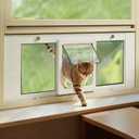 Cat Door for Window, Aluminum Window Cat Door Insert Fit Windows Width 27"-32", Cat Flap for Window with Magnetic Flap Opening 7.8 x 8.3 in, Tool-Free Install, Safety & Weatherproof, Medium