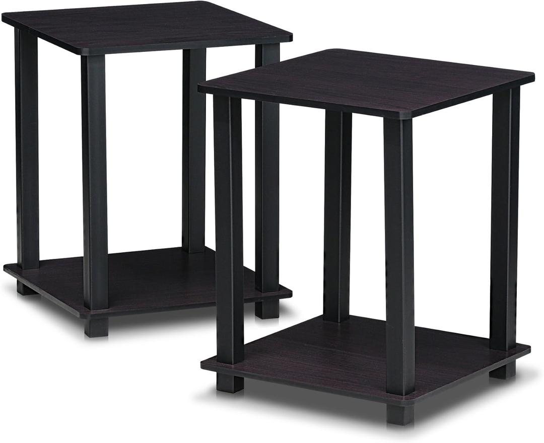 Furinno Simplistic Set of 2 End Table, Dark Walnut (2-Pack, Plastic Pole 15.6 x 15.6)