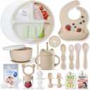 Remonda 23-Piece BPA-Free Silicone Baby Feeding Set | Extra Large Suction Plates, Toddler Bowls, Self Feeding Spoons, and More | Dishwasher Safe| Baby Led Weaning Supplies (Beige) A1