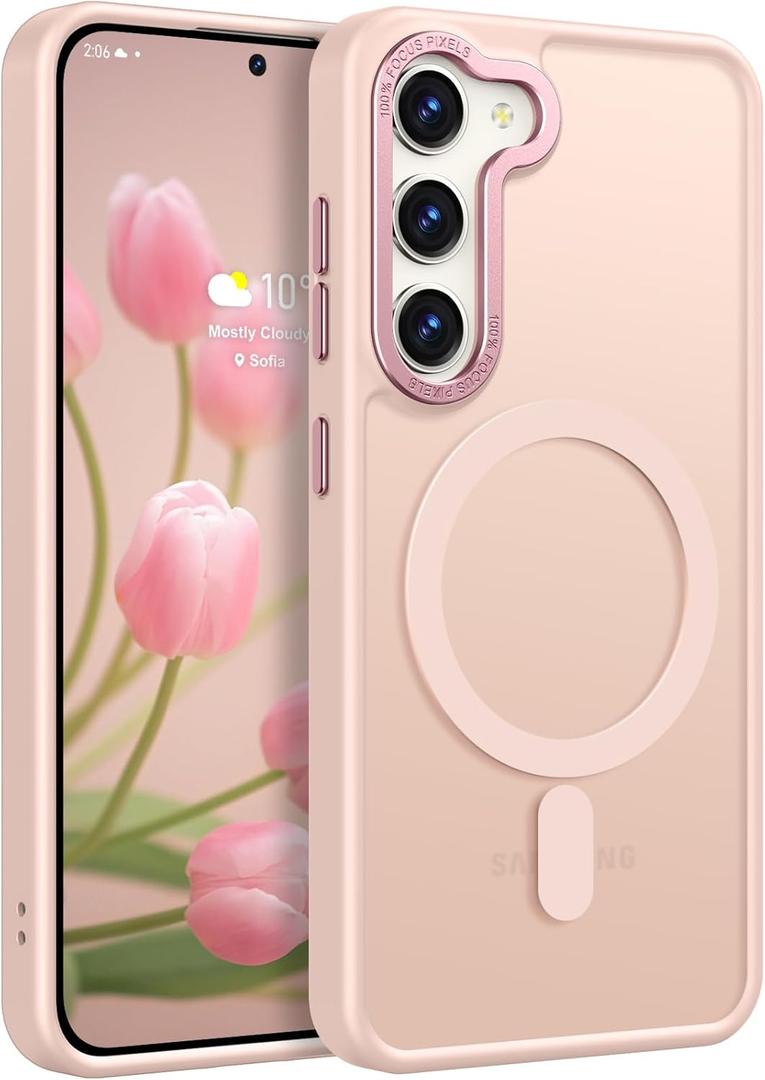 Rayboen for Samsung Galaxy S23 Plus Case Magnetic, [Compatible with Magsafe] Protective Slim Fit Skin Feel Phone Cover for S23+ Plus with Translucent Hard Back & Soft Edge, Matte Pink
