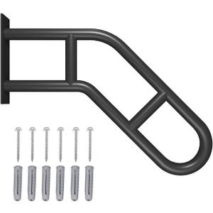 Wall Mount Hand Rails for Outdoor or Indoor Steps Stair Railing Metal Heavy Duty Non-Slip 1-3 Step Safe Bars U-Shape Safety Handle Powder Coated Grab Porch Courtyard Doorways Black 23in