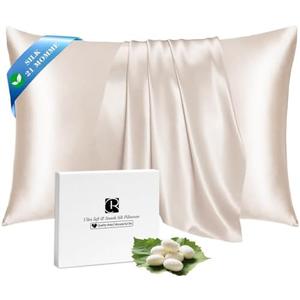 Ravmix Silk Pillow Cases with Zipper, 21momme Mulberry Silk Pillowcase for Hair Skin Health, Soft Smooth Breathable Cool Pillow Cover for Beauty Sleep with Gift Box 1PC(King 20"x36", Beige)