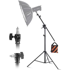 VEVOR Air Cushioned Aluminum Light Stand, Max Height 12.8 ft/390 cm, Adjustable Photography Stand with Boom Arm, Sandbag, Max Load 5kg, 1/4 in Screw for Softbox, Studio Flash, Umbrella, Ring Light