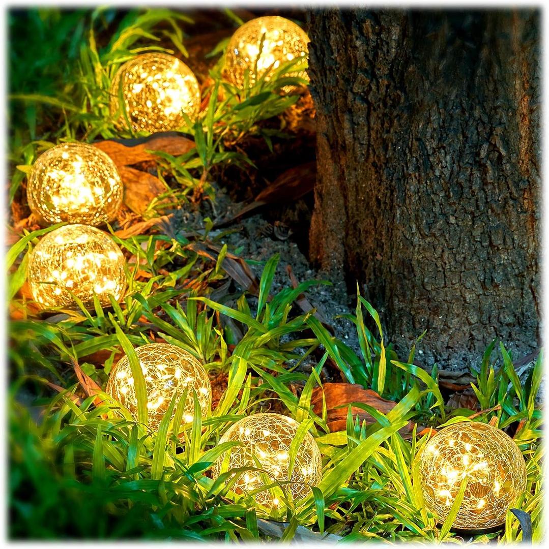Honoson 3.9 Inch Solar Globe Lights Outdoor - Waterproof Cracked Glass Balls for Lawn Patio Yard Backyard Decorations, Warm White Solar LED Lights with Easy Installation,Durable Design (12 Pcs)